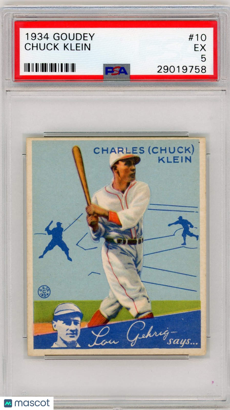1934 Goudey Chuck Klein #10 PSA 5