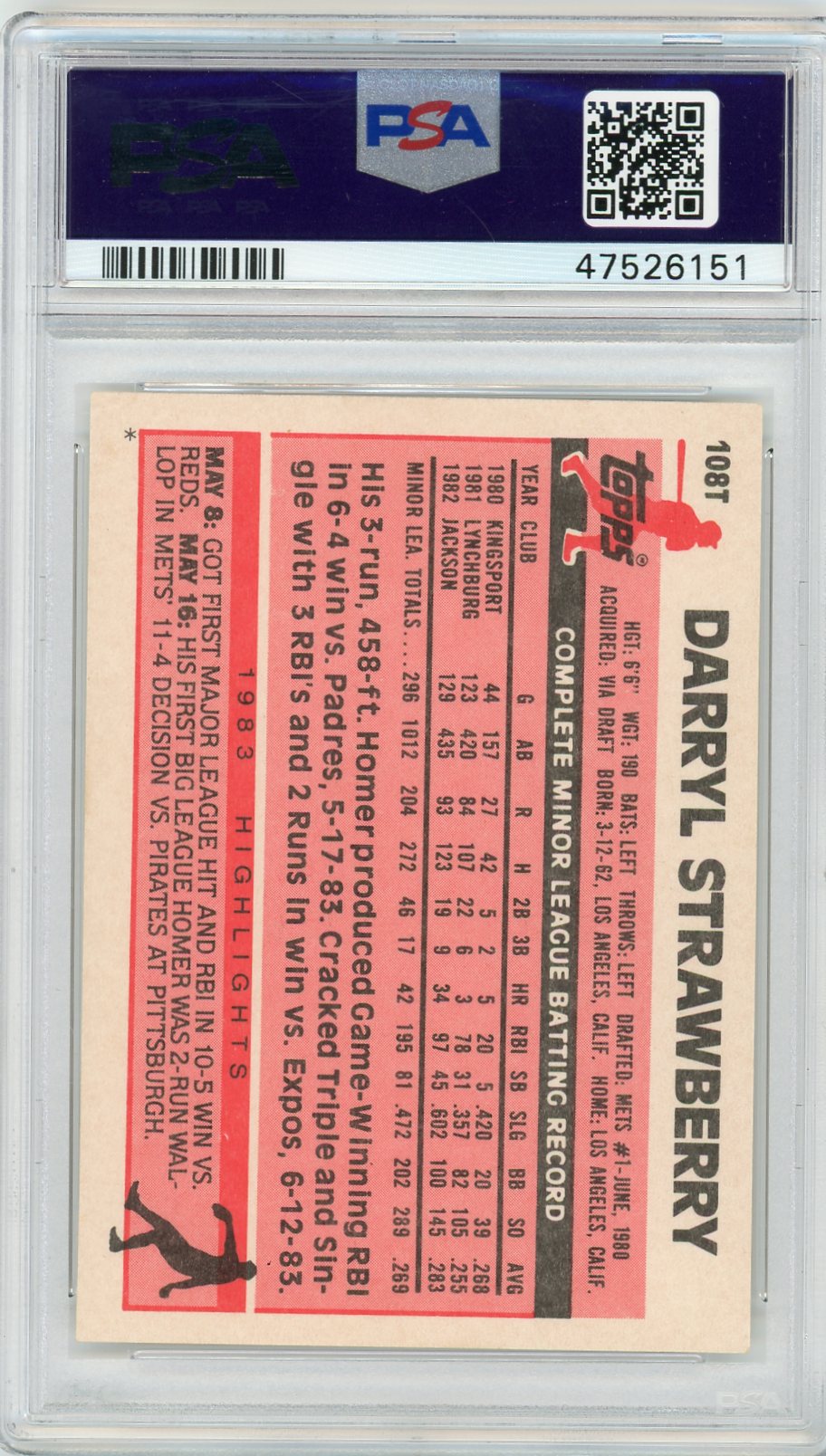 1983 Topps Traded Darryl Strawberry #108T PSA 9