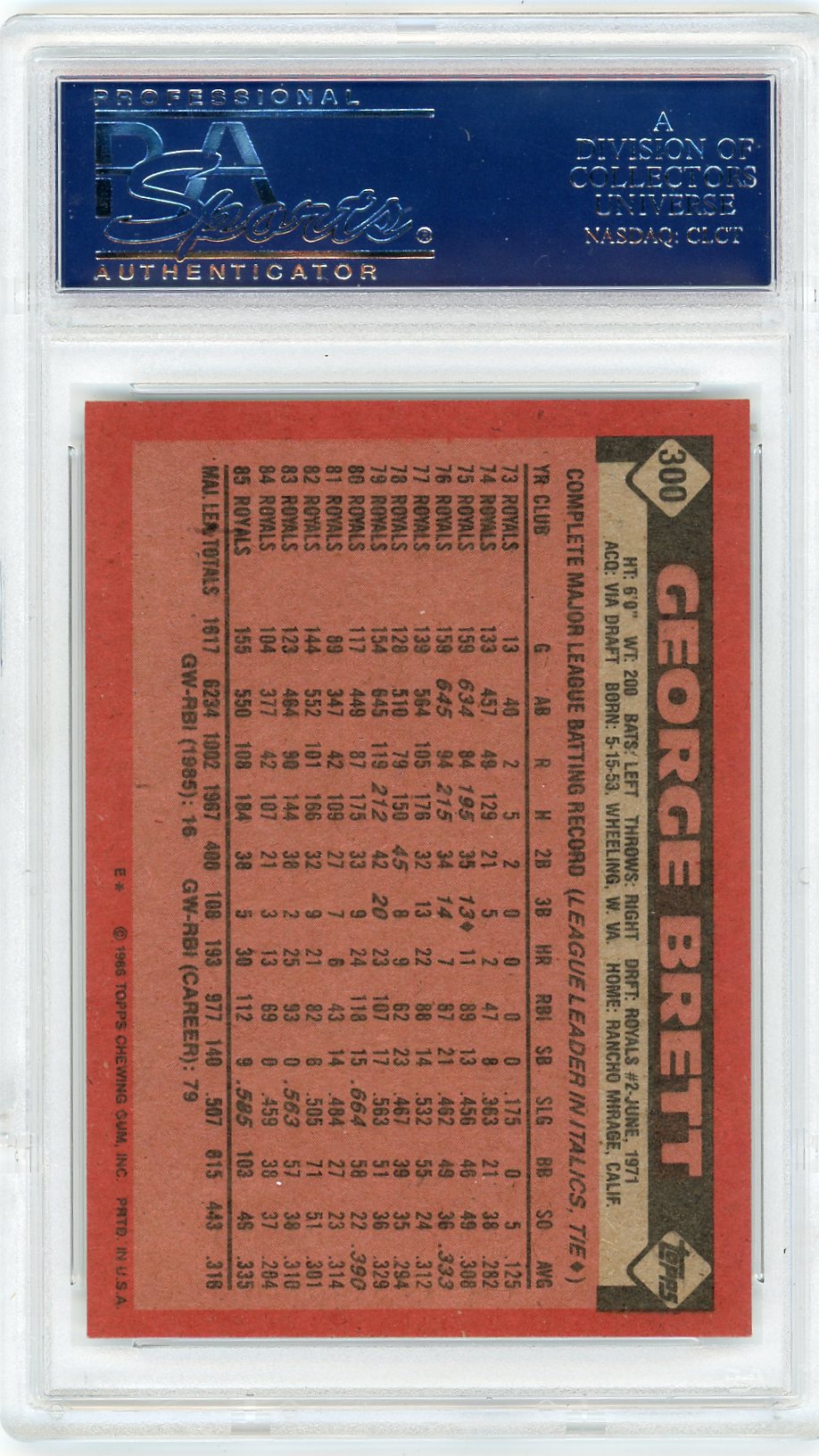 1986 Topps George Brett #300 PSA 9