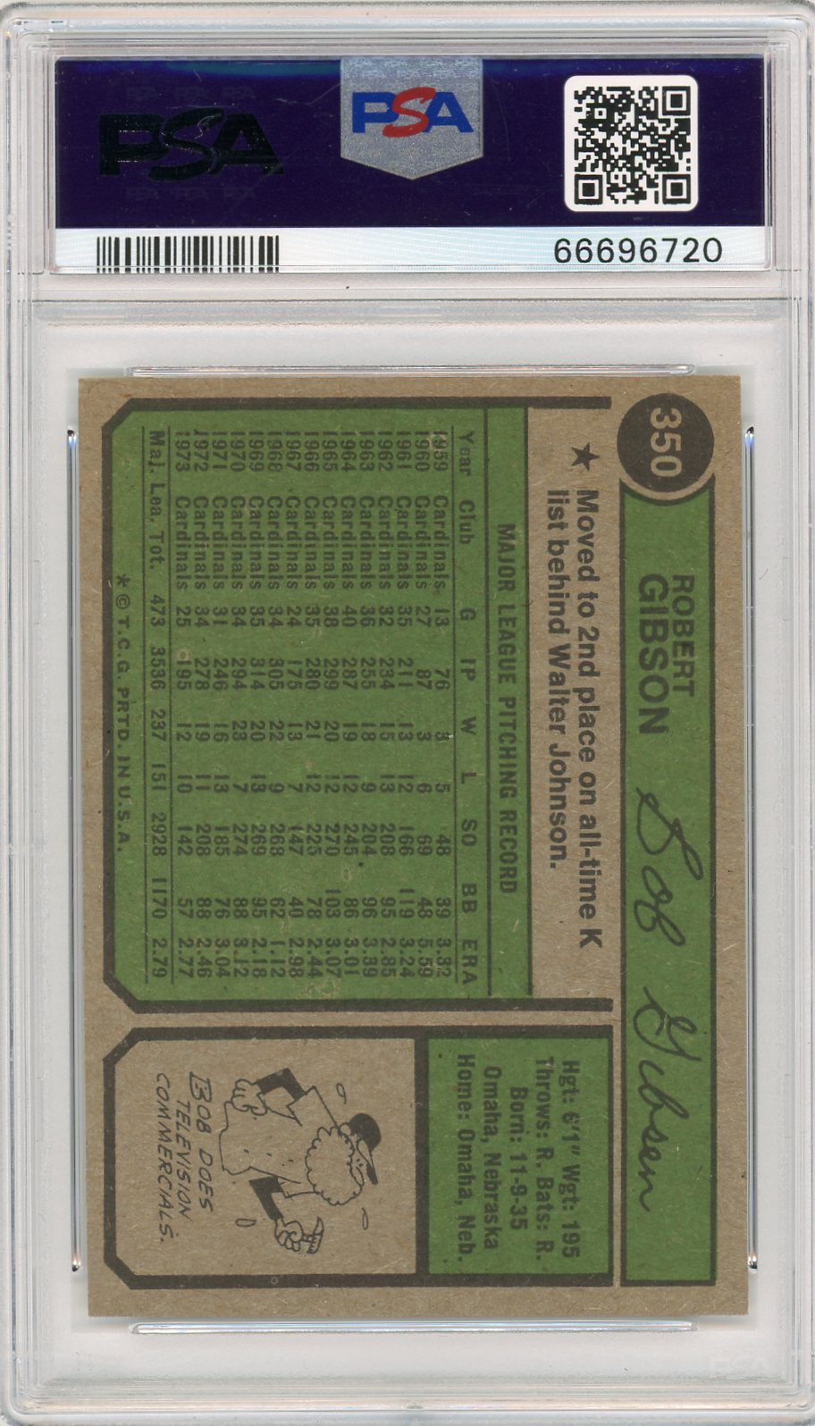 1974 Topps Bob Gibson #350 PSA 8