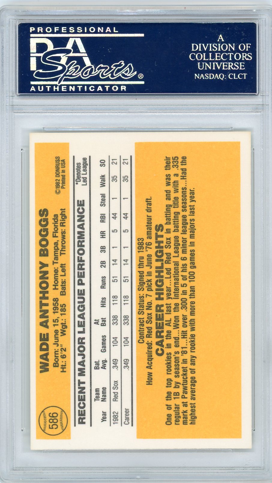 1983 Donruss Wade Boggs #586 PSA 10