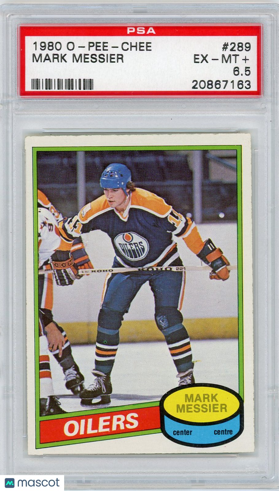 1980 O-Pee-Chee Mark Messier #289 Err BK. Says Shoots RT. PSA 6.5
