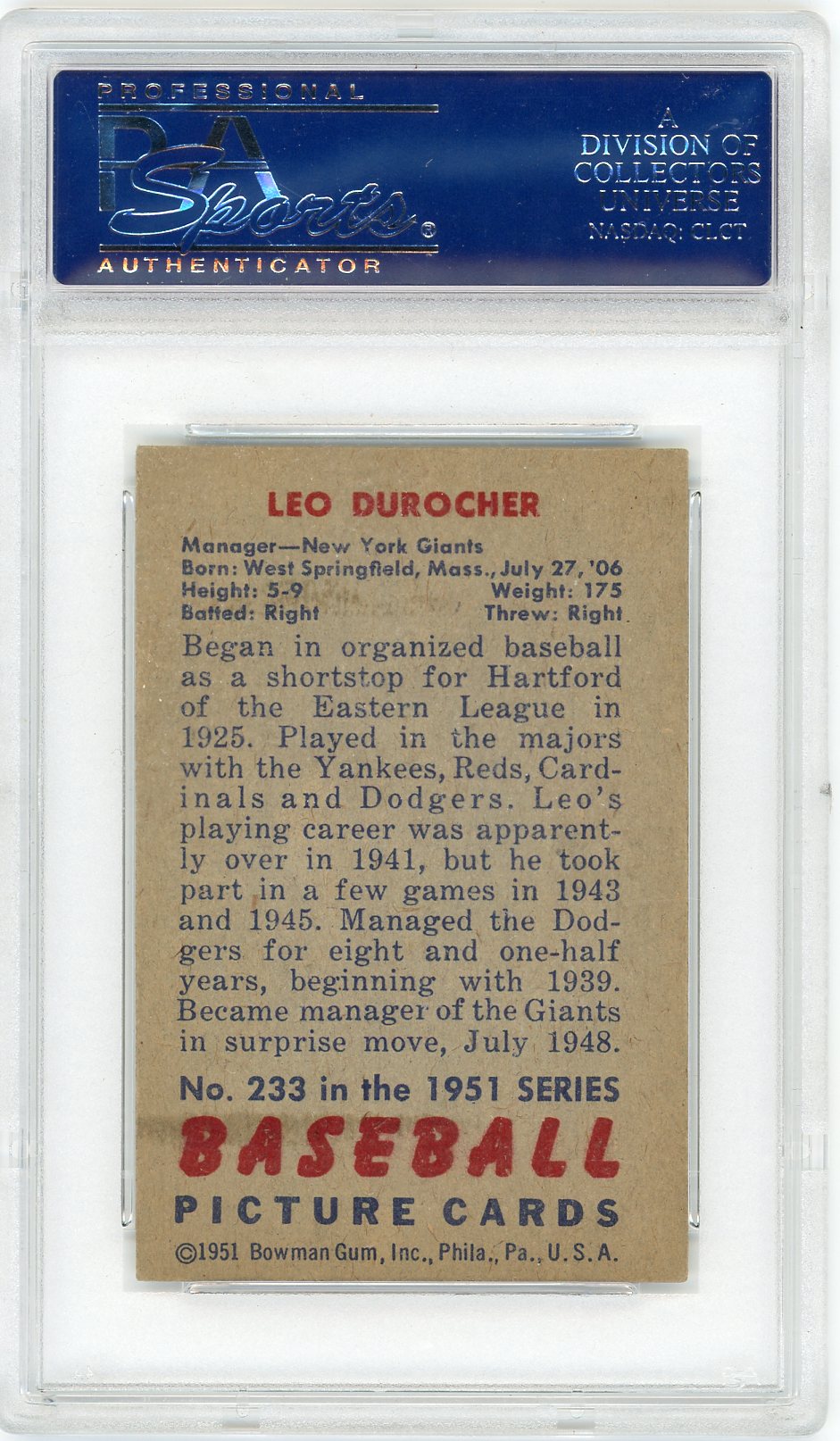 1951 Bowman Leo Durocher #233 PSA 6