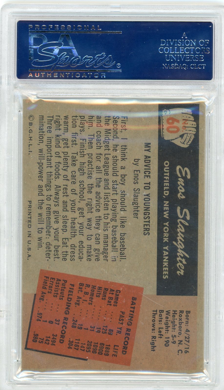 1955 Bowman Enos Slaughter #60 PSA 7.5