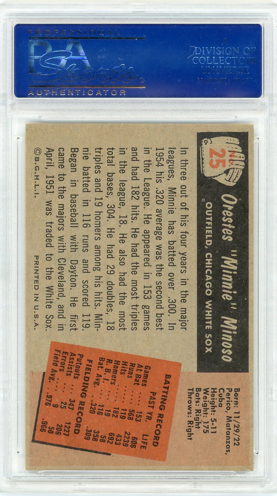 1955 Bowman Minnie Minoso #25 PSA 7