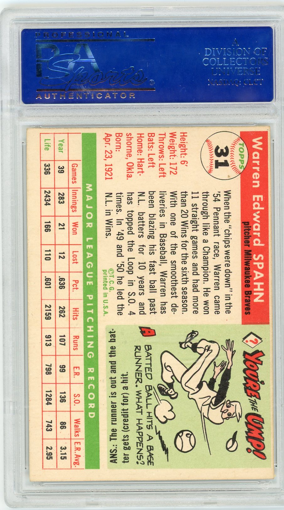 1955 Topps Warren Spahn #31 PSA 6