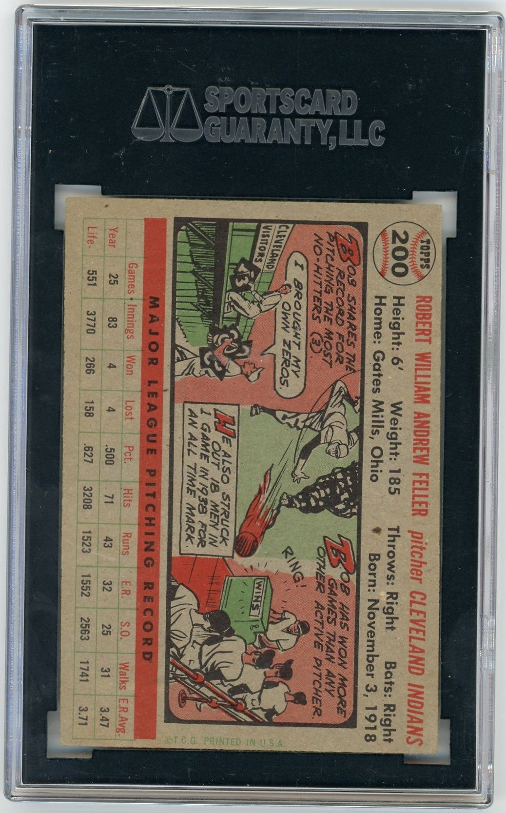 1956 Topps Bob Feller #200 SGC 5.5