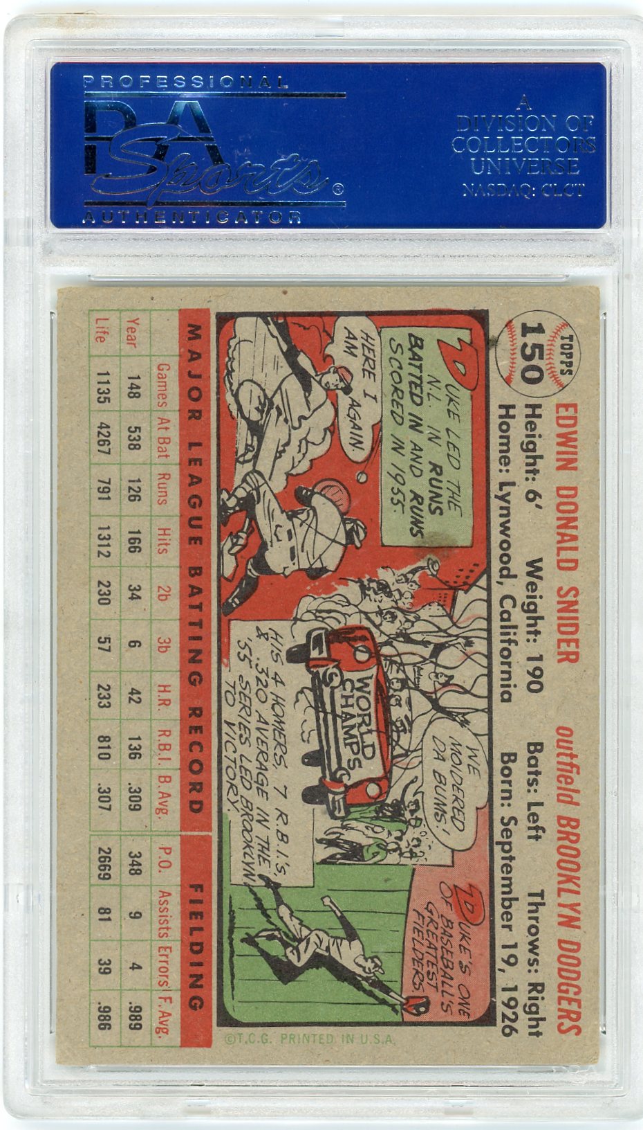 1956 Topps Duke Snider #150 Gray Back PSA 6