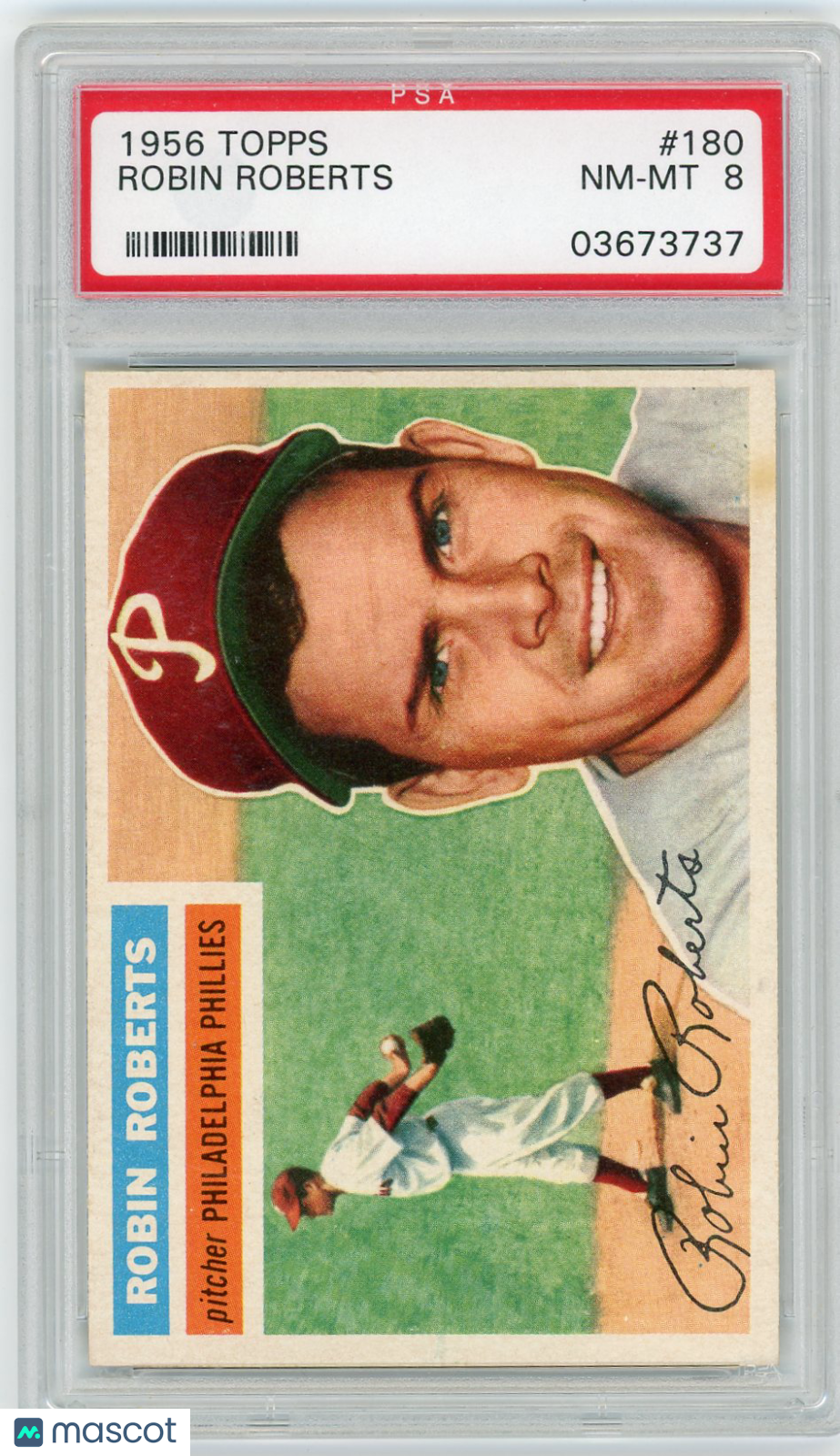 1956 Topps Robin Roberts #180 Gray Back PSA 8