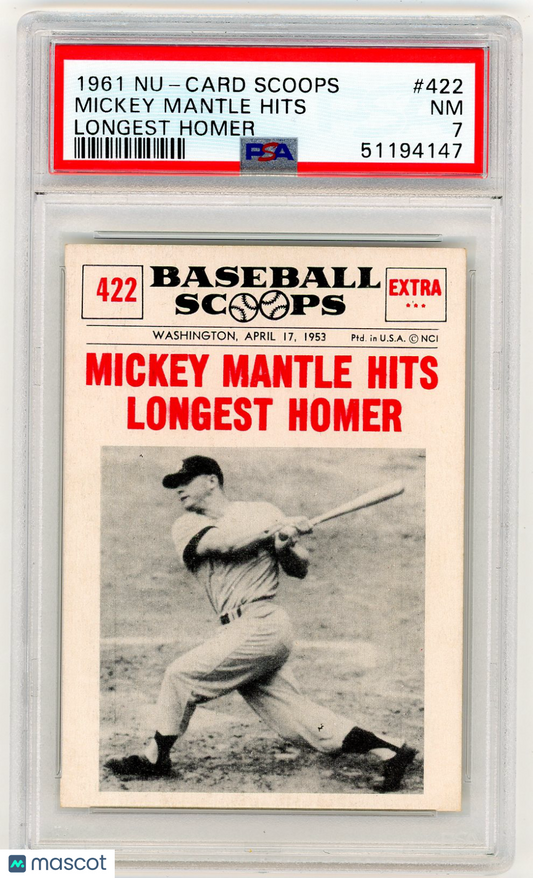 1961 Nu-Card Scoops Mickey Mantle Hits #422 Longest Homer PSA 7