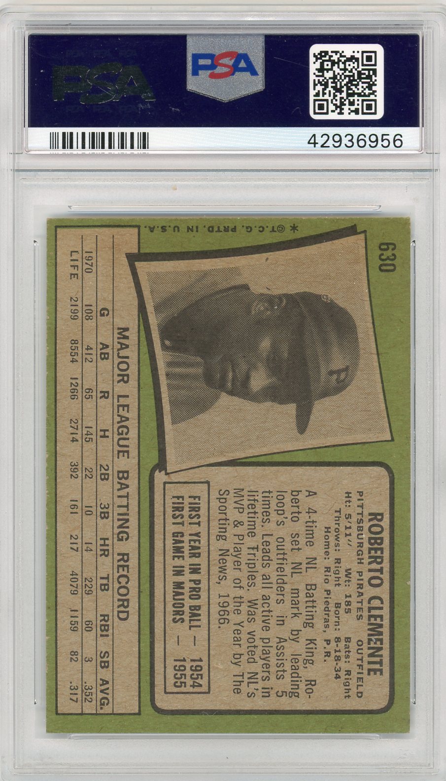 1971 Topps Roberto Clemente #630 PSA 4