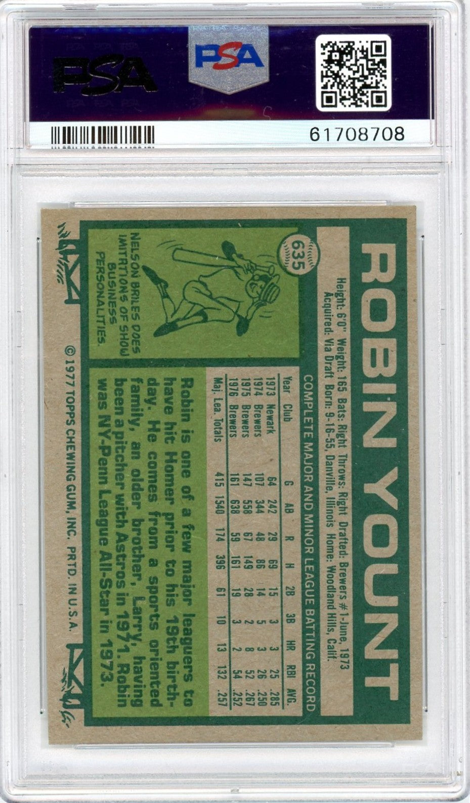 1977 Topps Robin Yount #635 PSA 8