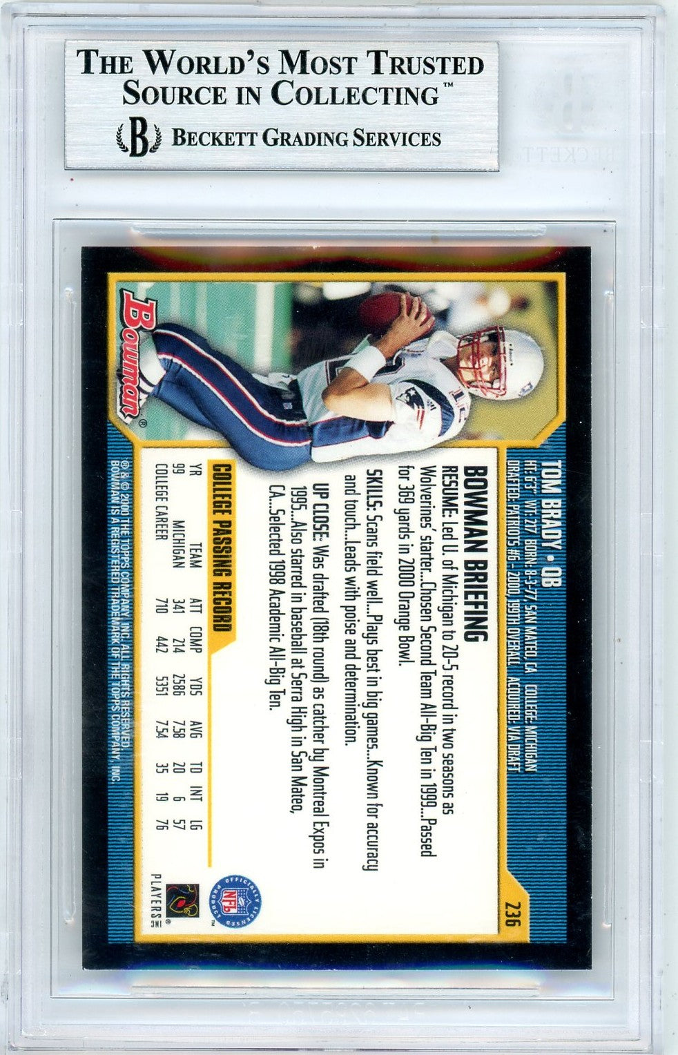 2000 Bowman Tom Brady #236 BGS 9 Rookie