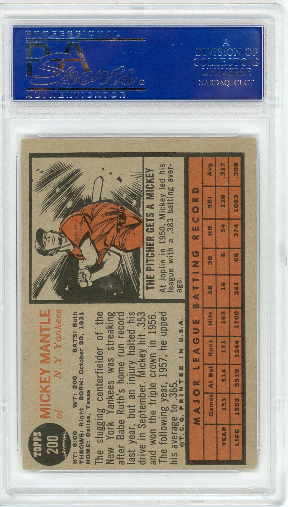 1962 Topps Mickey Mantle #200 PSA 5