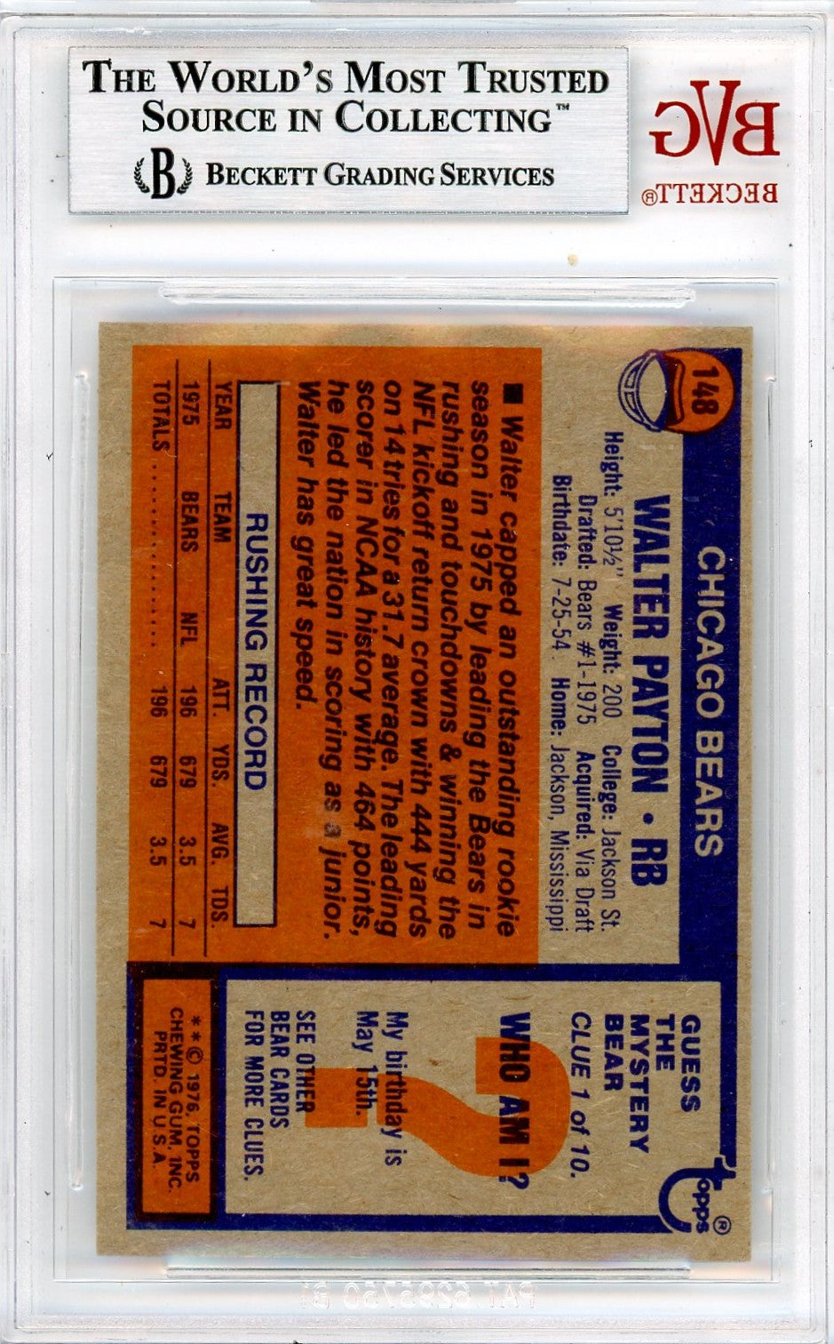 1976 Topps Walter Payton #148 BVG 9 Rookie