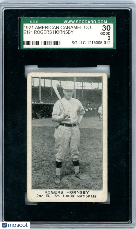 1921 American Caramel Co. E121 Series of 80 Rogers Hornsby SGC 2