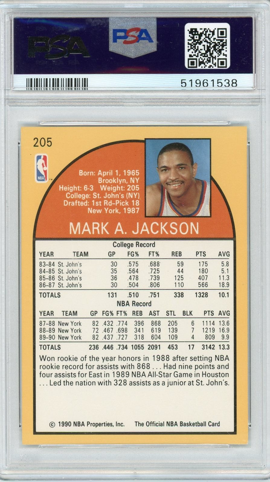 1990 Hoops Mark Jackson #205 PSA 9