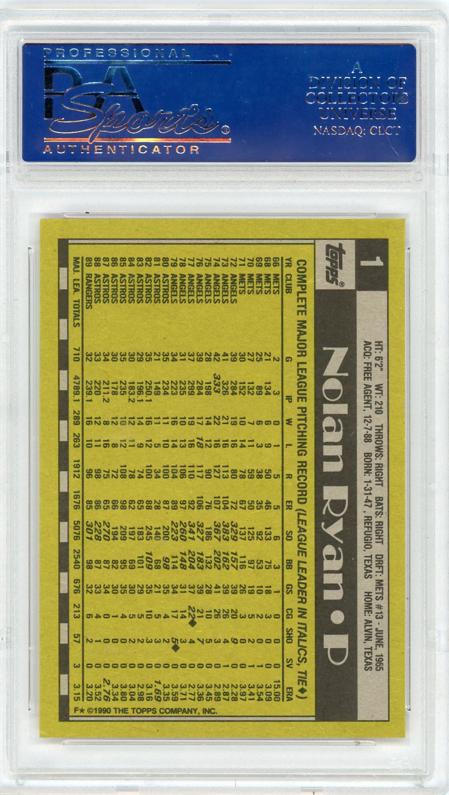 1990 Topps Nolan Ryan #1 PSA 10