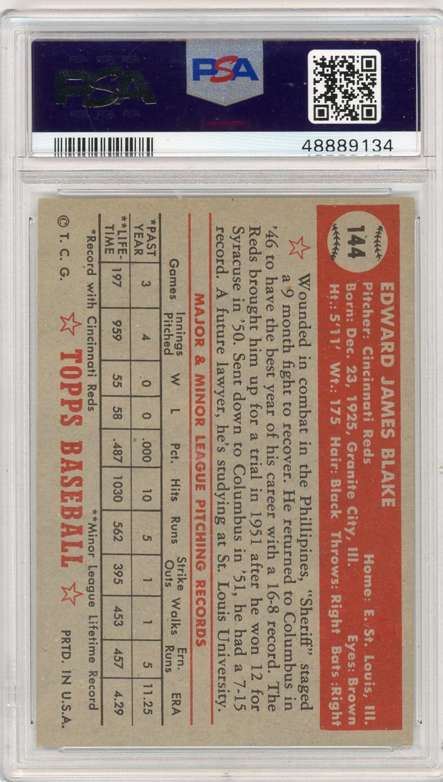 1952 Topps Ed Blake #144 PSA 7