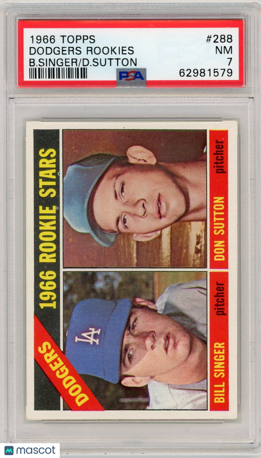 1966 Topps Dodgers Rookies #288 B. Singer D. Sutton PSA 7