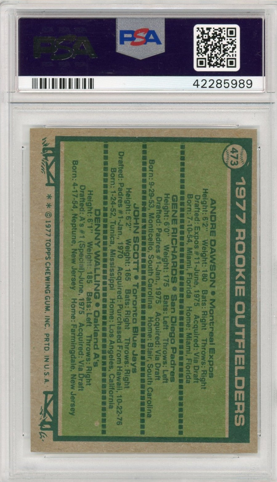 1977 Topps Rookie Outfielders #473 PSA 8