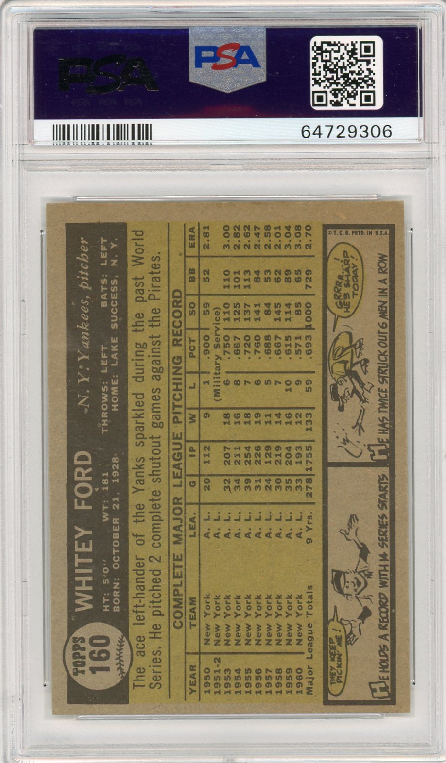 1961 Topps Whitey Ford #160 PSA 6