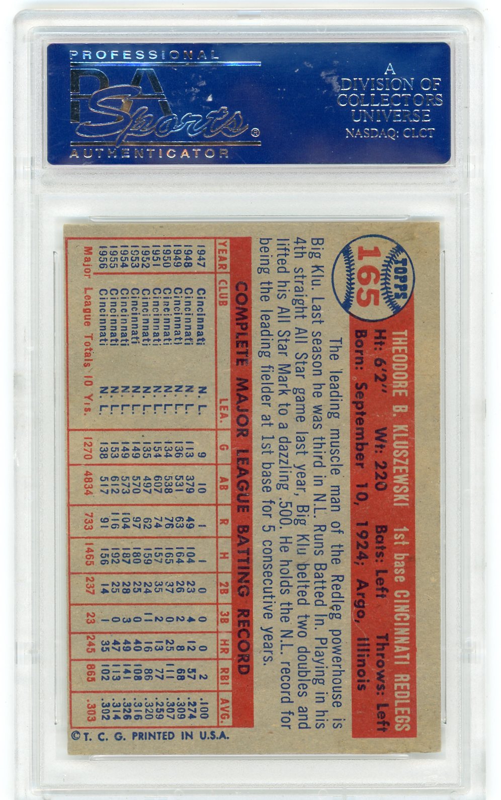 1957 Topps Ted Kluszewski #165 PSA 7