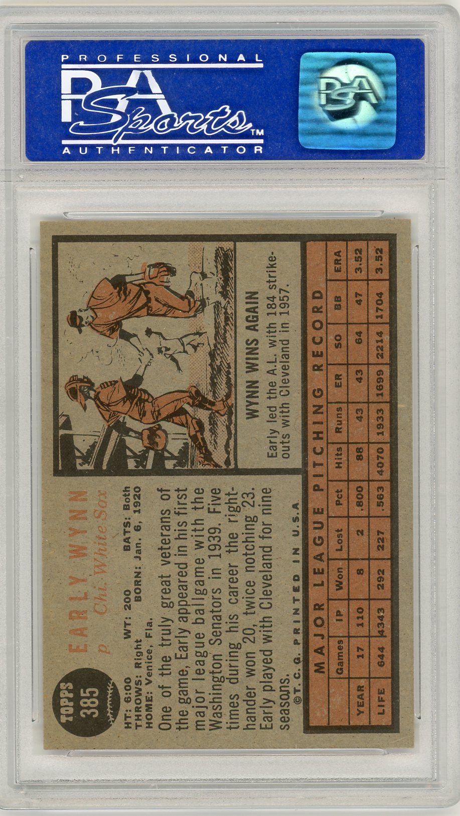 1962 Topps Early Wynn #385 PSA 8