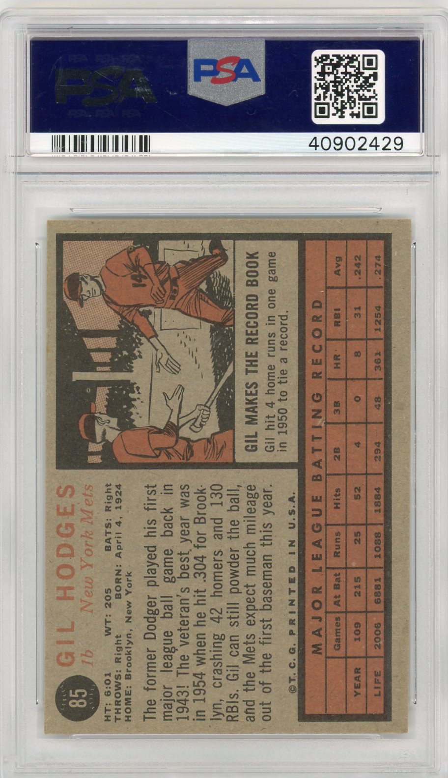 1962 Topps Gil Hodges #85 PSA 6