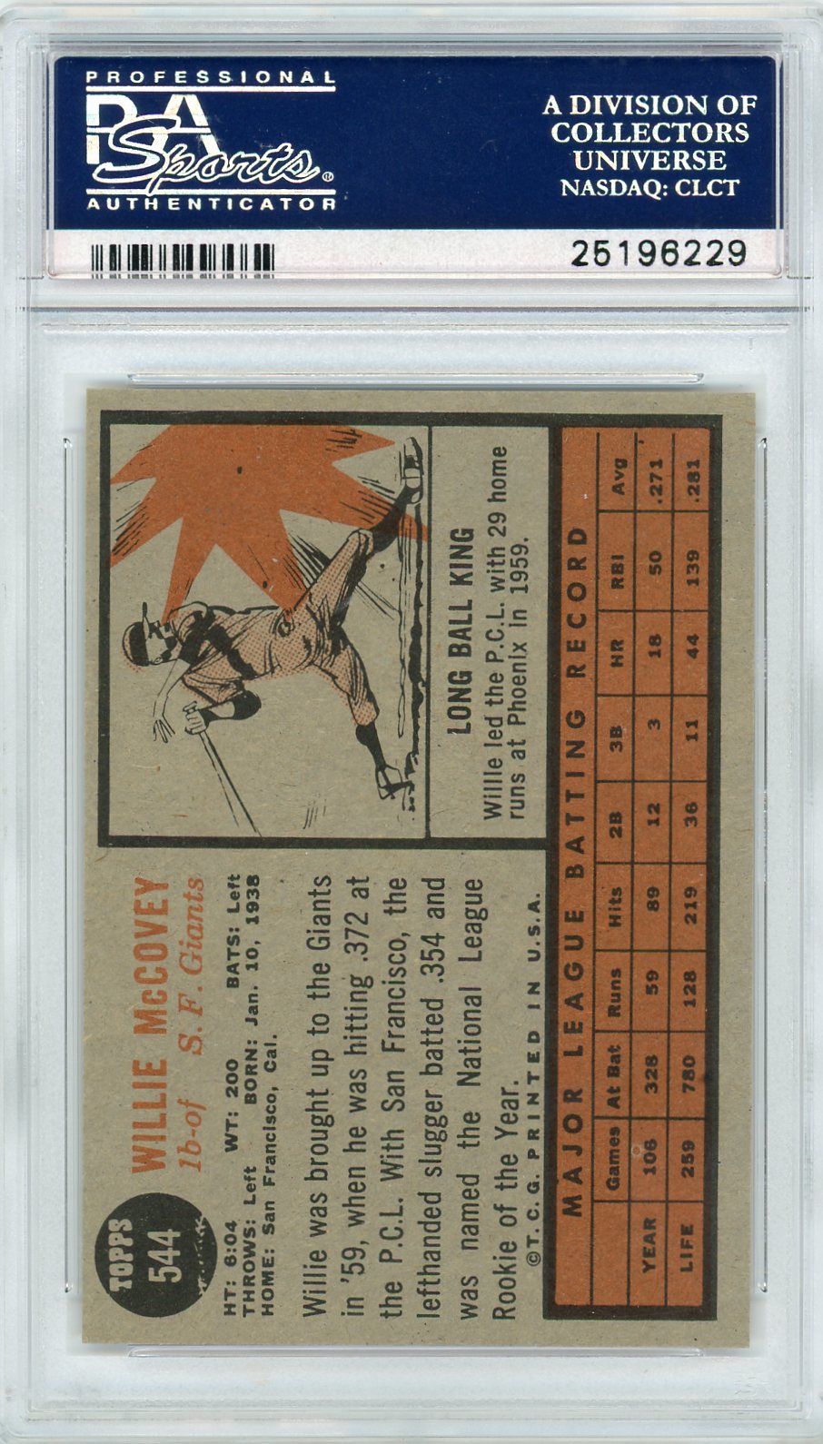 1962 Topps Willie Mccovey #544 PSA 7