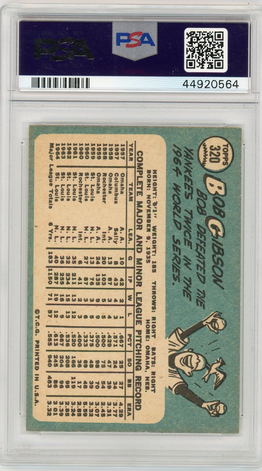 1965 Topps Bob Gibson #320 PSA 7