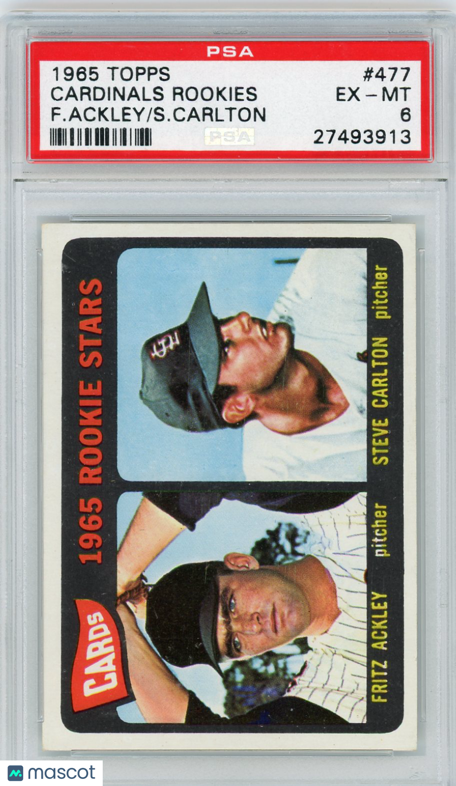 1965 Topps Cardinals Rookies #477 F. Ackley S. Carlton PSA 6