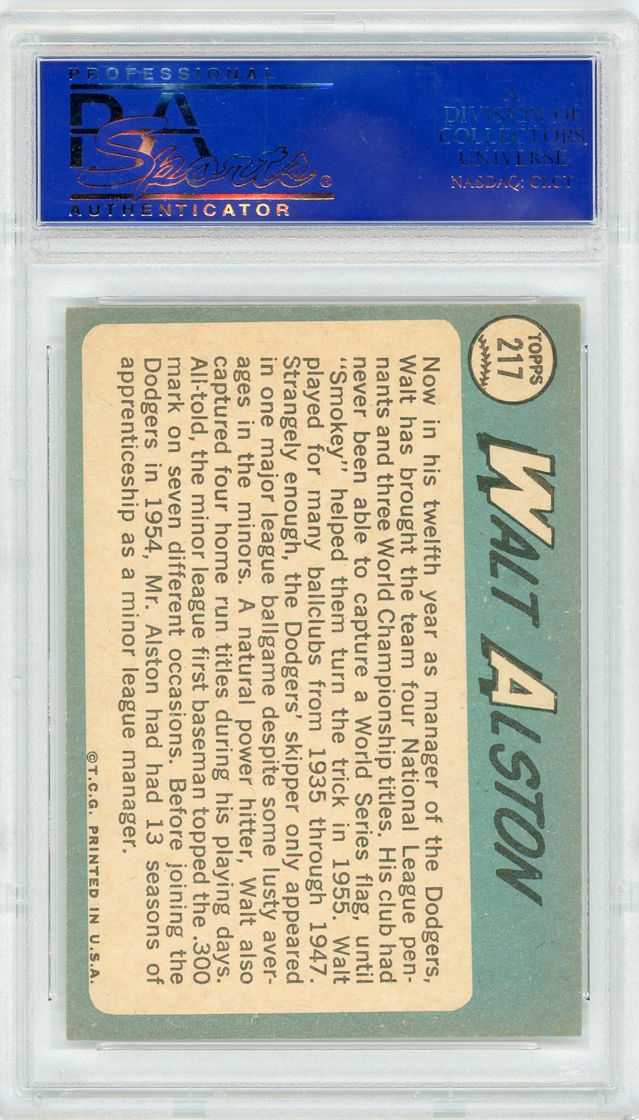 1965 Topps Walt Alston #217 PSA 8