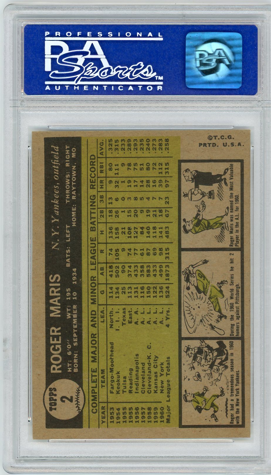 1961 Topps Roger Maris #2 PSA 7 Oc