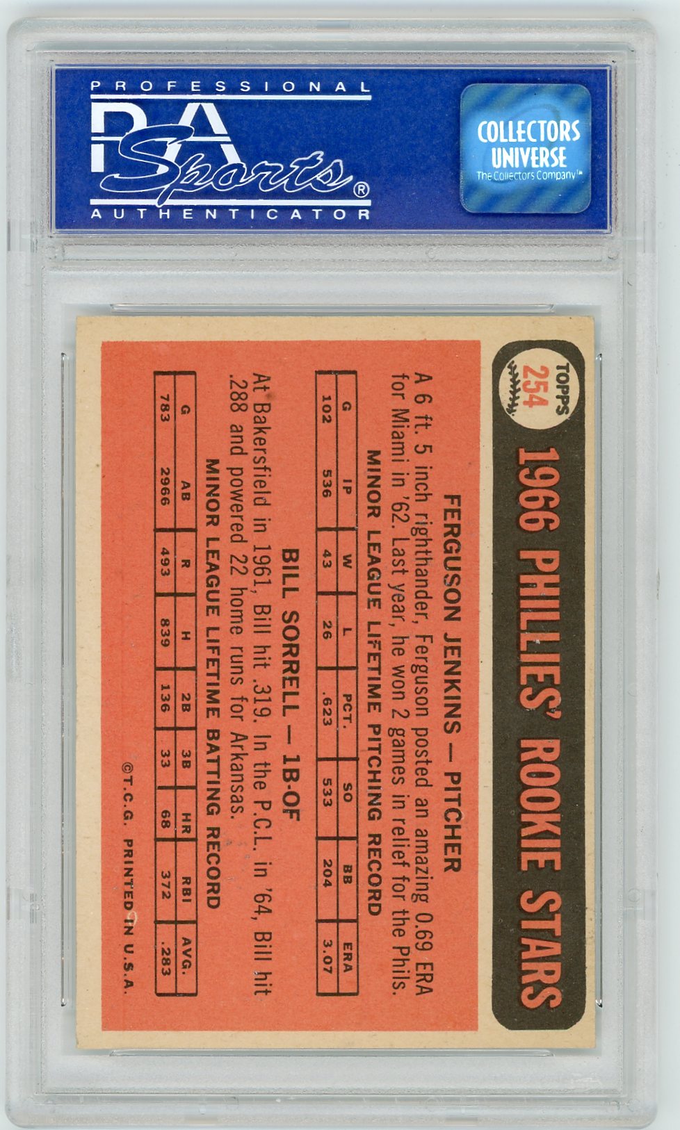 1966 Topps Phillies Rookies #254 F. Jenkins B. Sorrell PSA 6