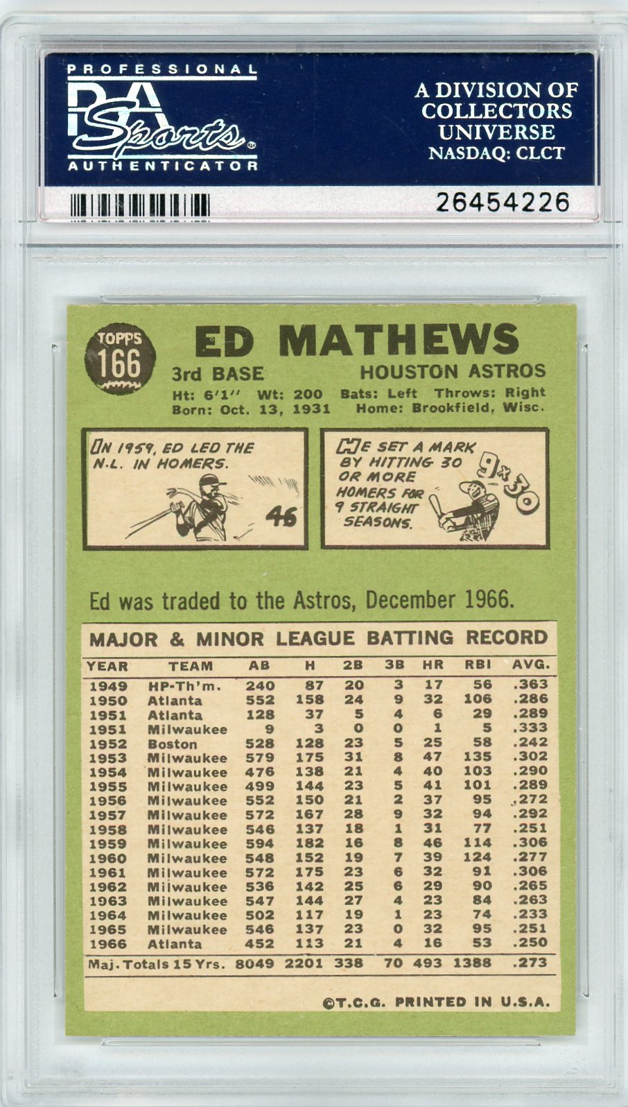 1967 Topps Eddie Mathews #166 PSA 8