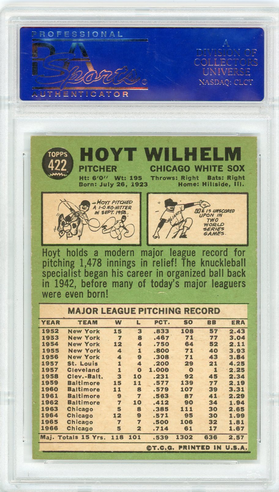 1967 Topps Hoyt Wilhelm #422 PSA 8