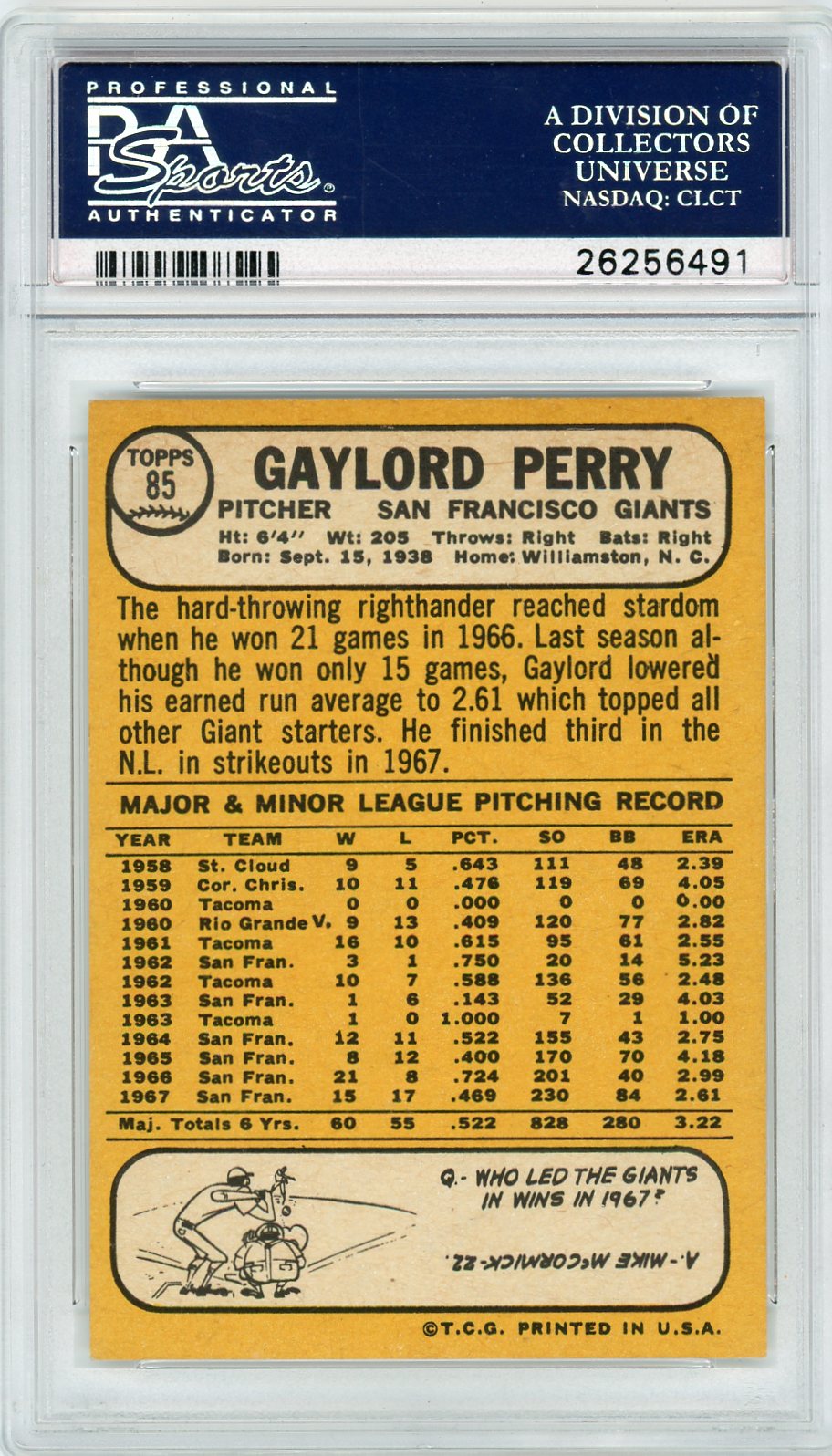 1968 Topps Gaylord Perry #85 PSA 9
