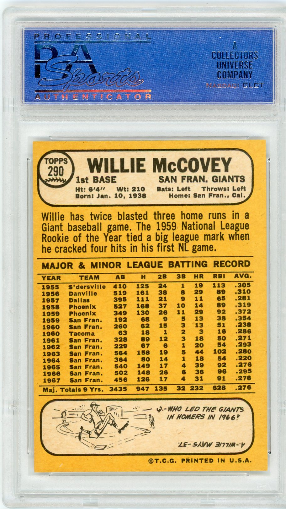 1968 Topps Willie Mccovey #290 PSA 8