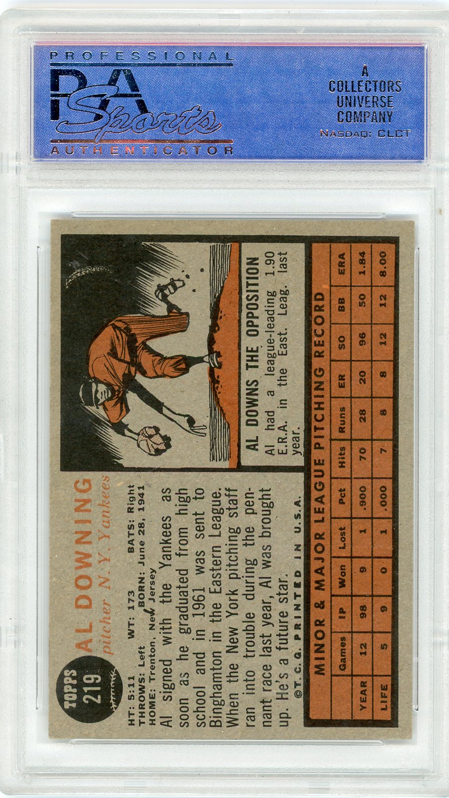 1962 Topps Al Downing #219 PSA 8