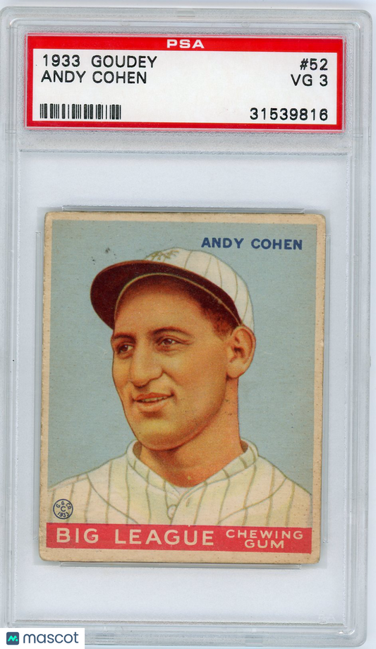 1933 Goudey Andy Cohen #52 PSA 3
