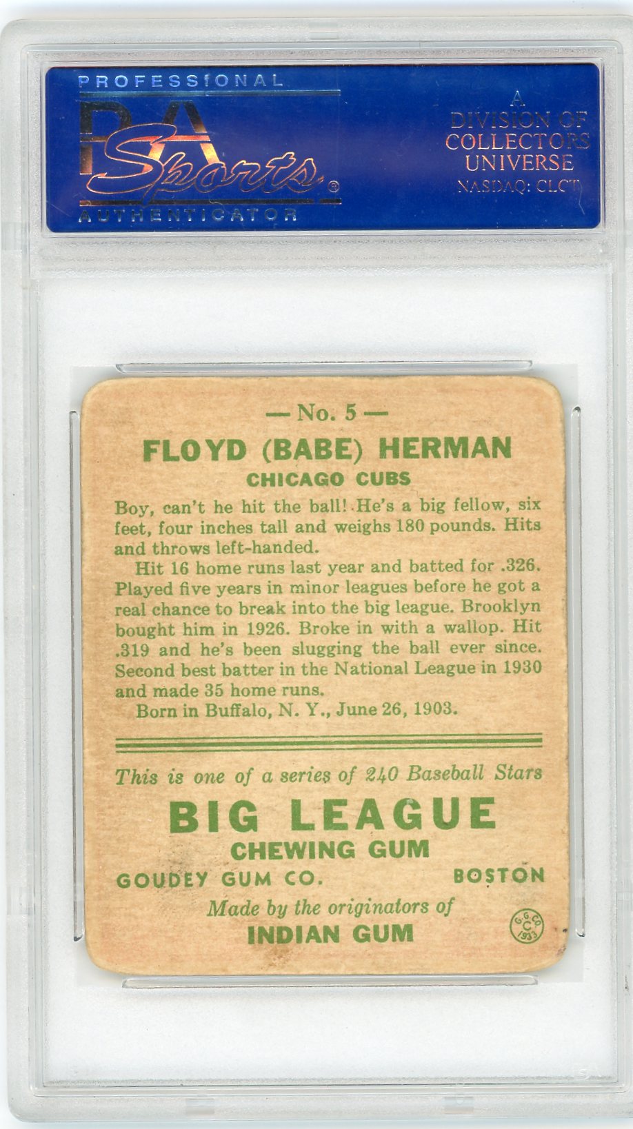 1933 Goudey Babe Herman #5 PSA 1