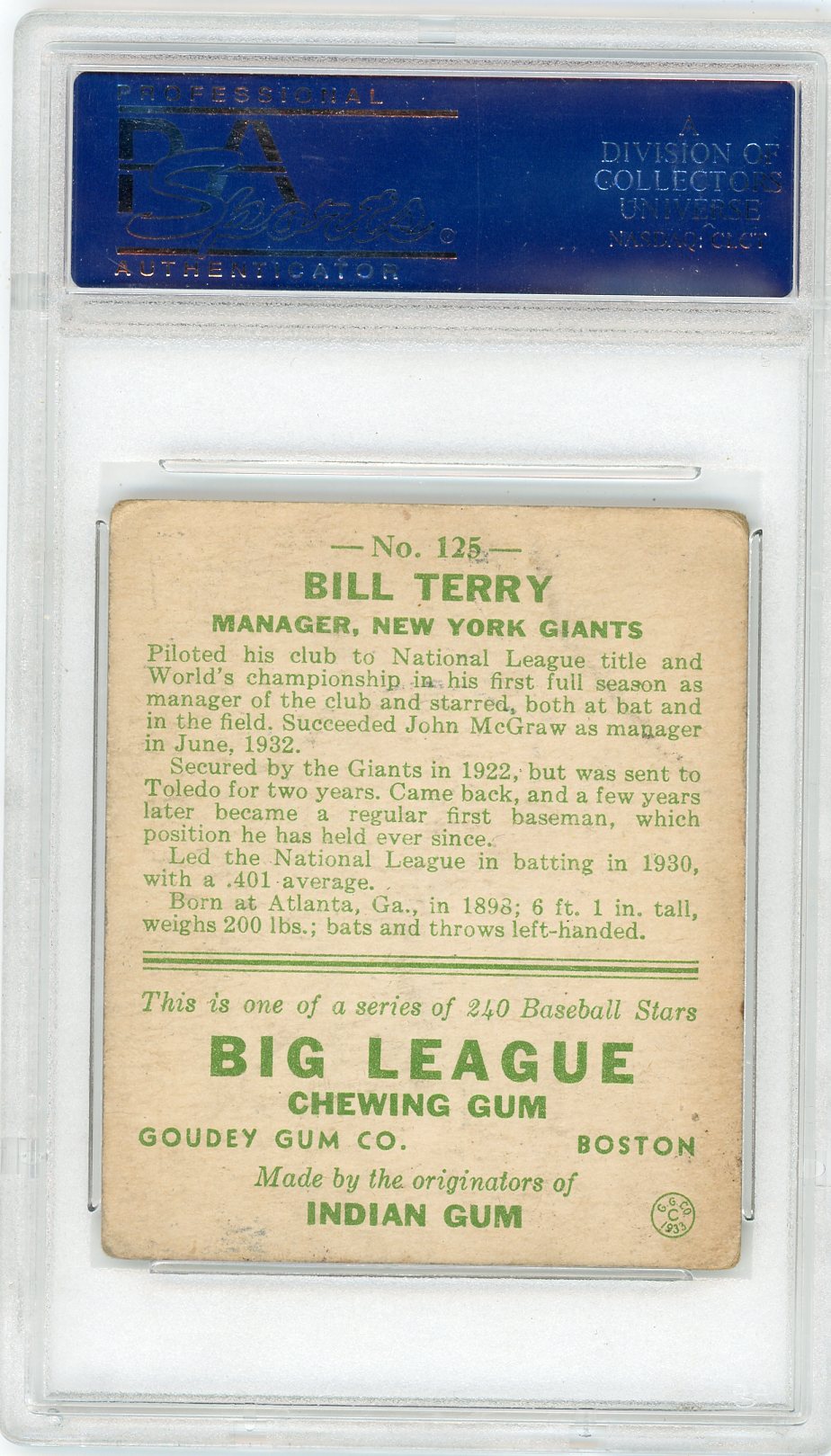 1933 Goudey Bill Terry #125 PSA 3