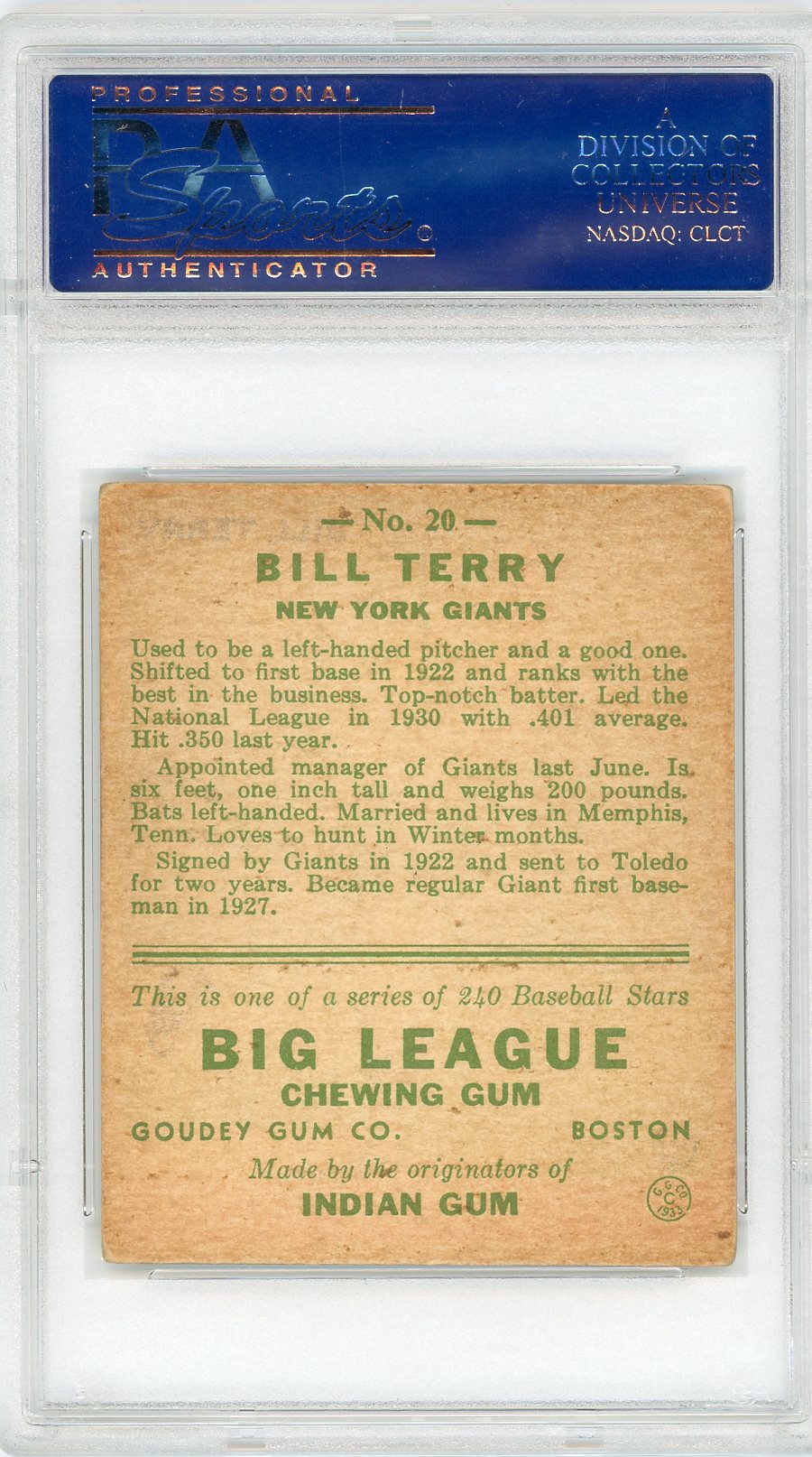 1933 Goudey Bill Terry #20 PSA 4