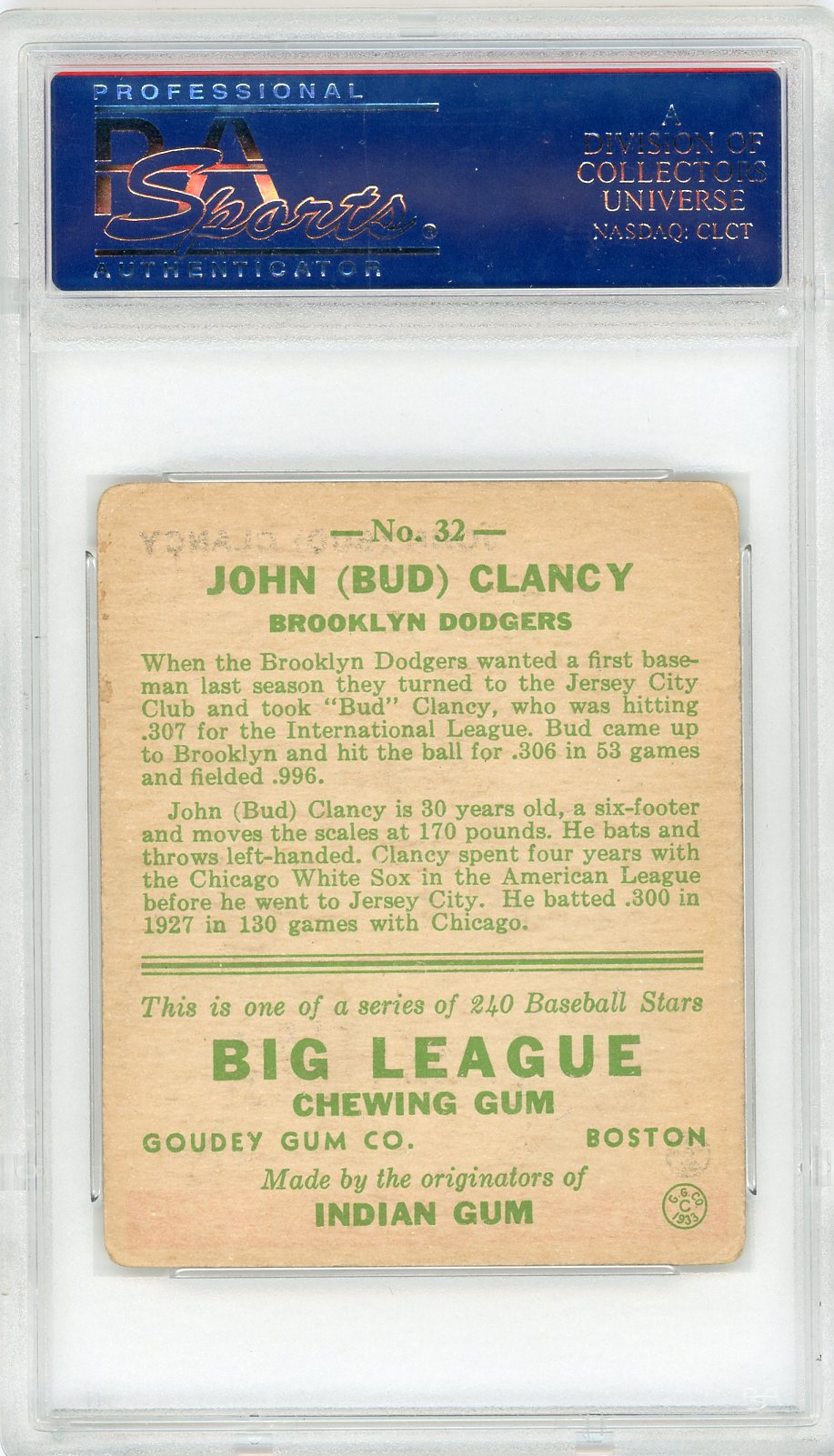 1933 Goudey Bud Clancy #32 PSA 3