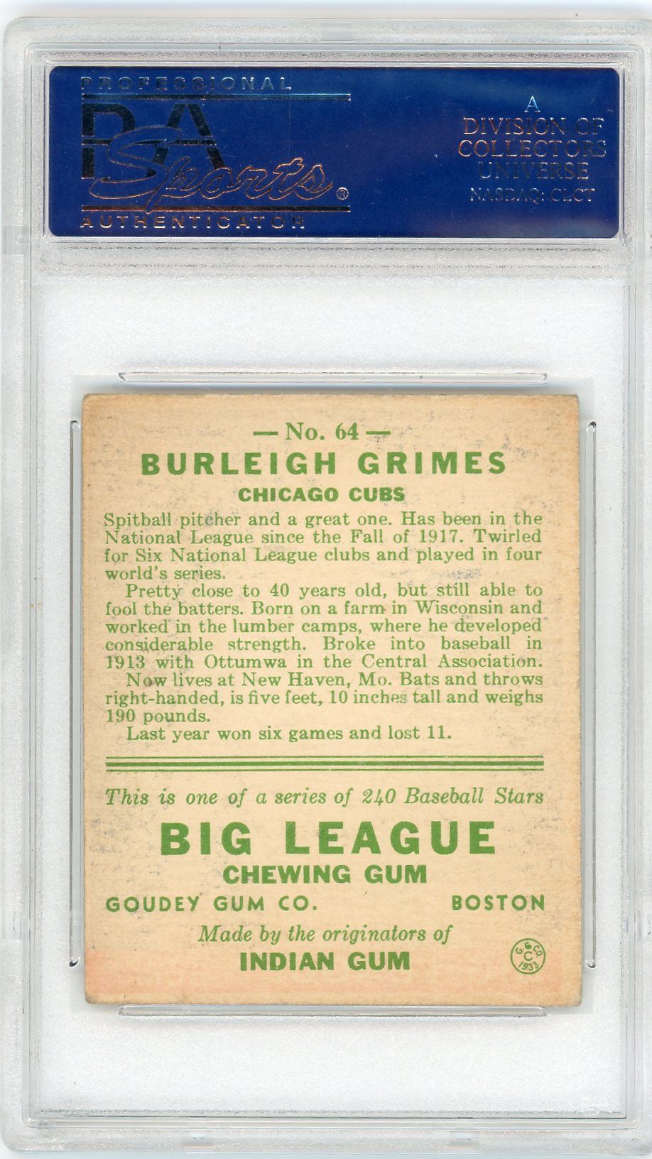 1933 Goudey Burleigh Grimes #64 PSA 3