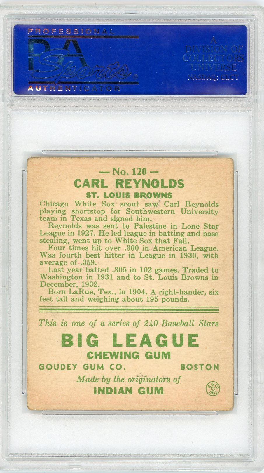 1933 Goudey Carl Reynolds #120 PSA 4
