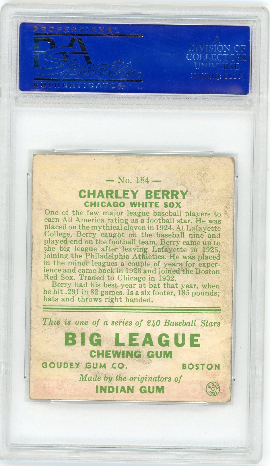 1933 Goudey Charley Berry #184 PSA 3