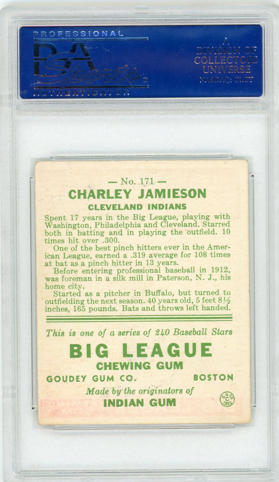 1933 Goudey Charley Jamieson #171 PSA 4