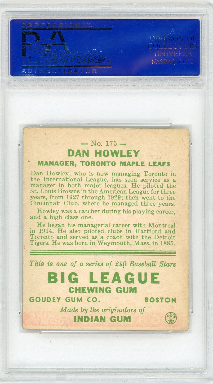 1933 Goudey Dan Howley #175 PSA 4